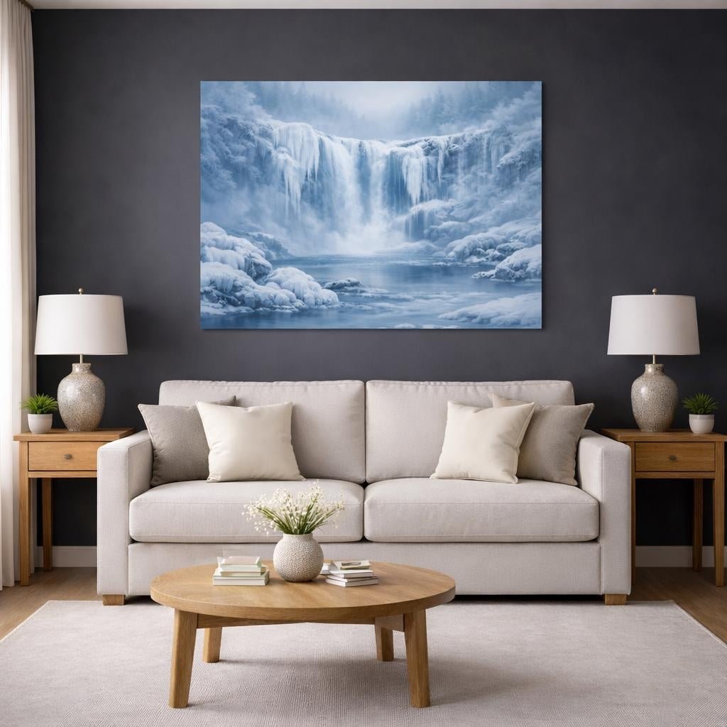 Mist Depth Frozen Waterfall Winter Nature - Canvas Wall Art Print - YesArtYes