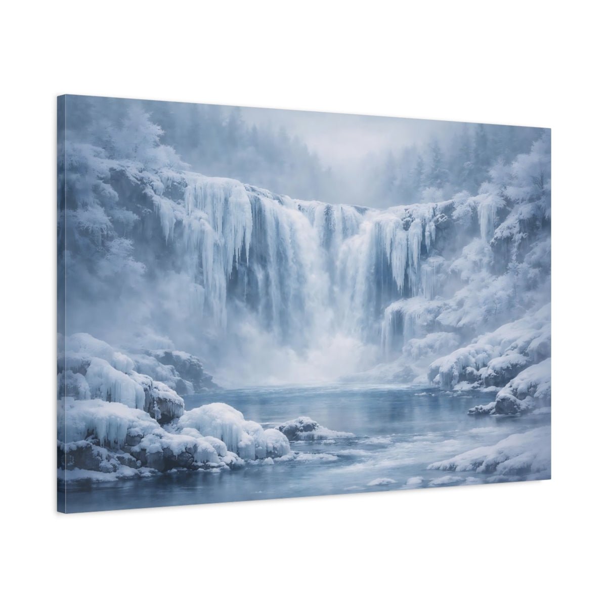 Mist Depth Frozen Waterfall Winter Nature - Canvas Wall Art Print - YesArtYes