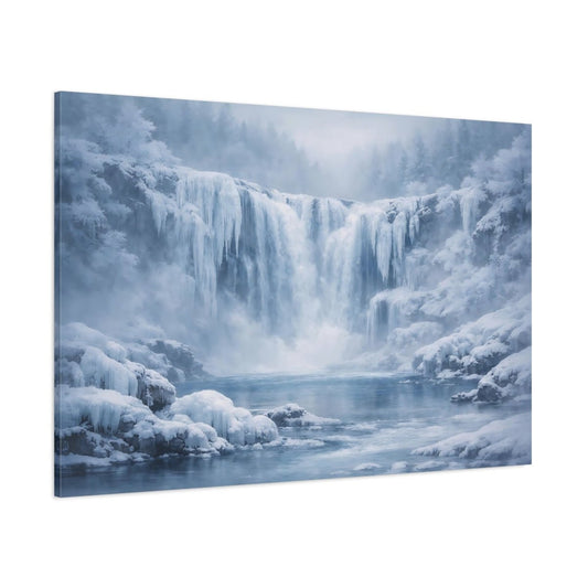 Mist Depth Frozen Waterfall Winter Nature - Canvas Wall Art Print - YesArtYes