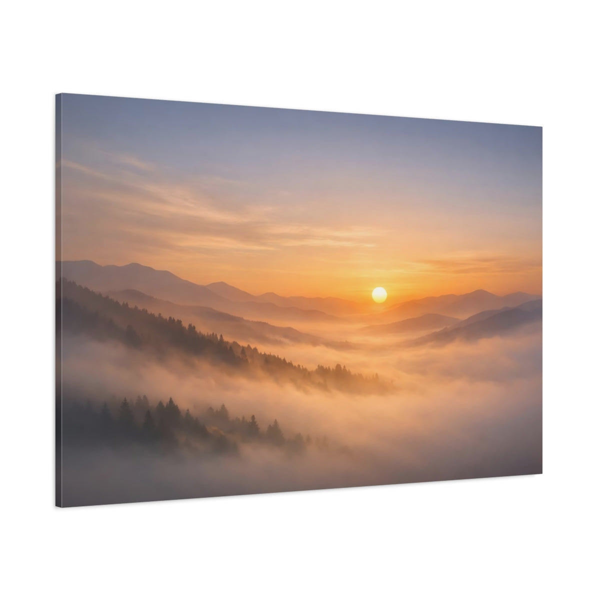 Mist Depth Golden Horizon shown as stretched canvas wall art