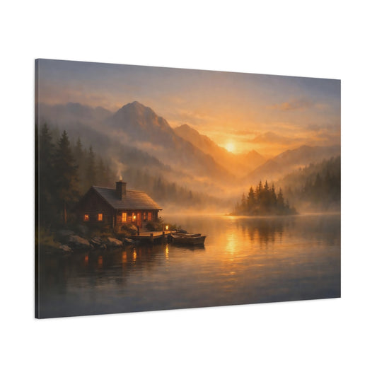 Mist Depth Golden Sunset shown as stretched canvas wall art