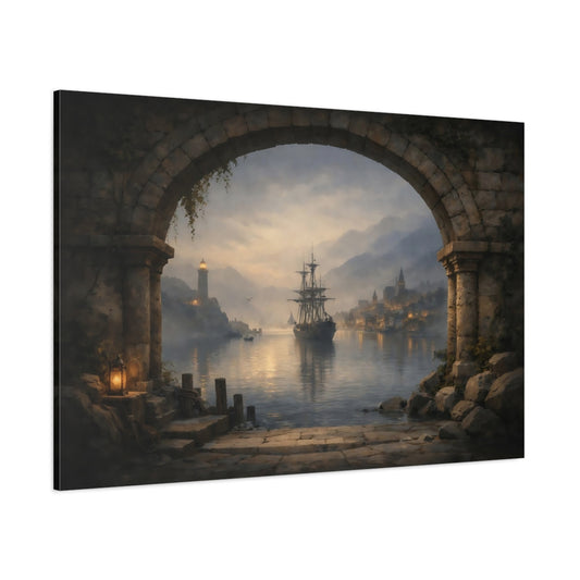 Mist Depth Harbor Archway View shown as stretched canvas wall art