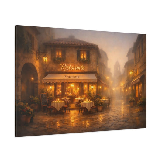 Mist Depth Italian Bistro Street Scene Vintage - Canvas Wall Art Print - YesArtYes
