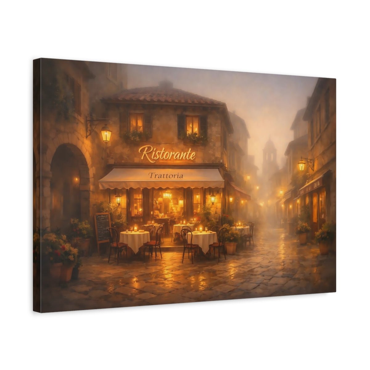 Mist Depth Italian Bistro Street Scene Vintage - Canvas Wall Art Print - YesArtYes