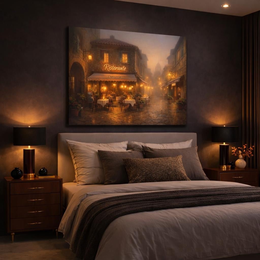 Mist Depth Italian Bistro Street Scene Vintage - Canvas Wall Art Print - YesArtYes