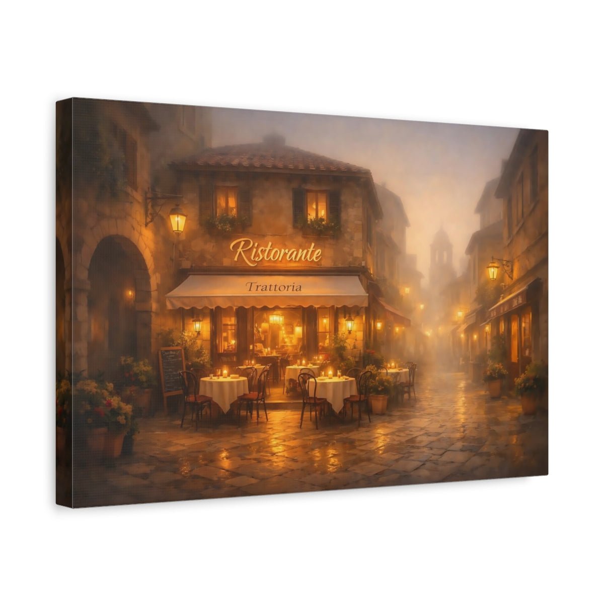Mist Depth Italian Bistro Street Scene Vintage - Canvas Wall Art Print - YesArtYes