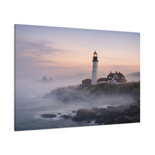 Mist Depth Lighthouse Coast shown as stretched canvas wall art
