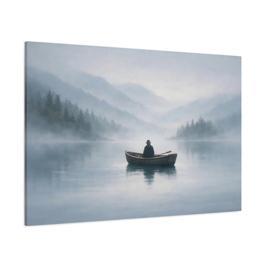 Mist Depth Lonely Boat shown as stretched canvas wall art