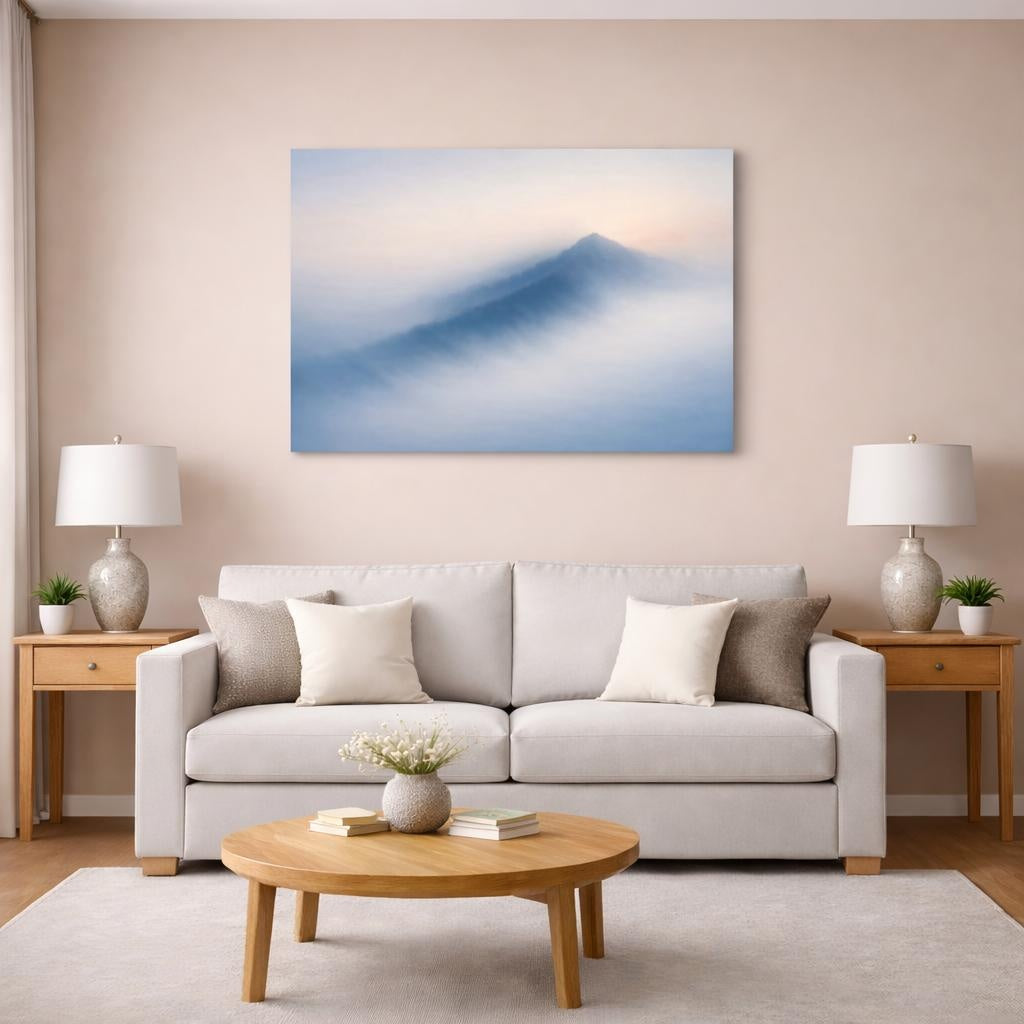 Mist Depth Minimal Abstract shown as canvas wall art in a modern living room