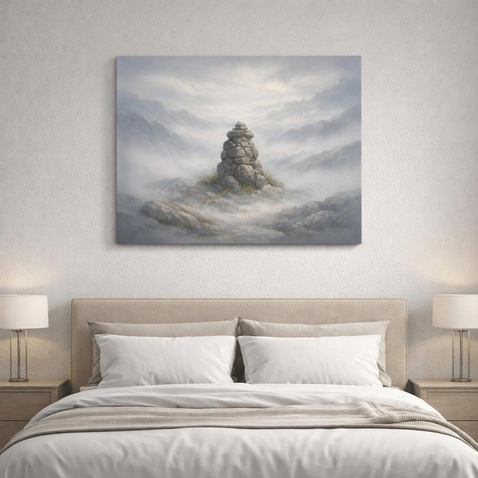 Mist Depth Neutral Texture shown as canvas wall art in a refined dining room