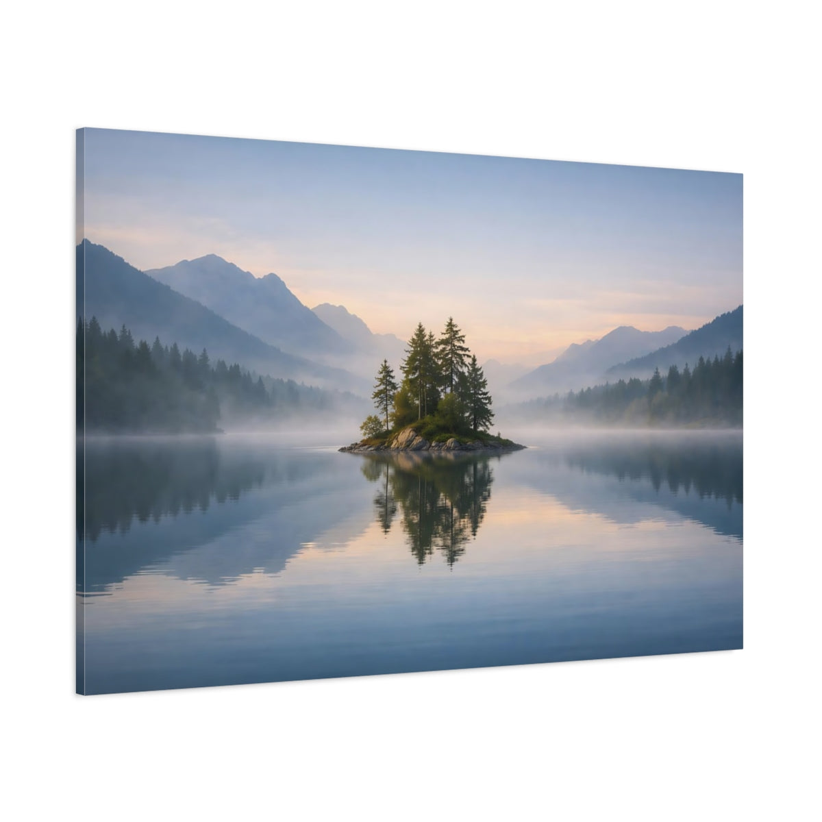 Mist Depth Peaceful Lake shown as stretched canvas wall art