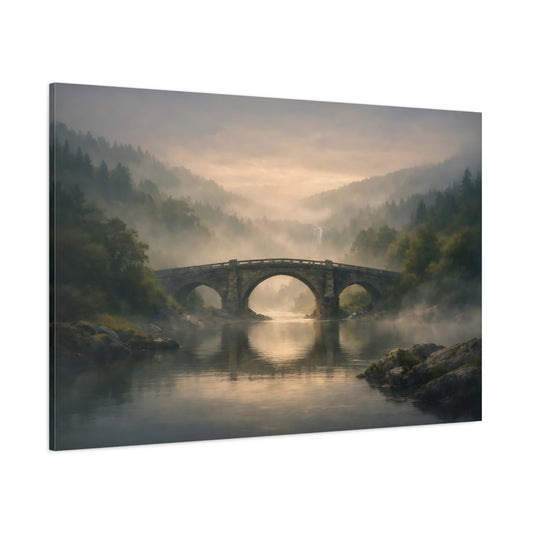 Mist Depth River Bridge shown as stretched canvas wall art
