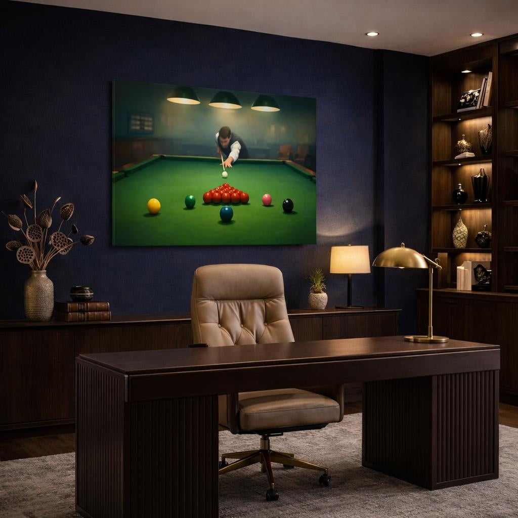 Mist Depth Snooker shown as canvas wall art in a refined dining room