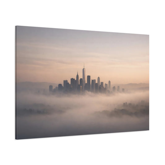Mist Depth Soft Neutral Skyline shown as stretched canvas wall art
