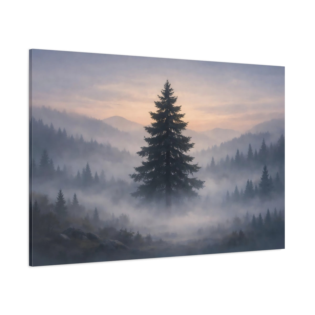 Mist Depth Tree Silhouette shown as stretched canvas wall art