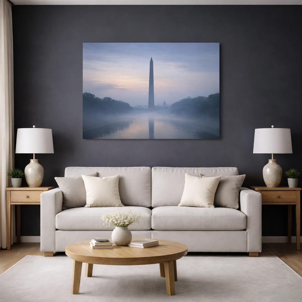 Mist Depth Washington Monument Obelisk Abstract - Canvas Wall Art Print - YesArtYes