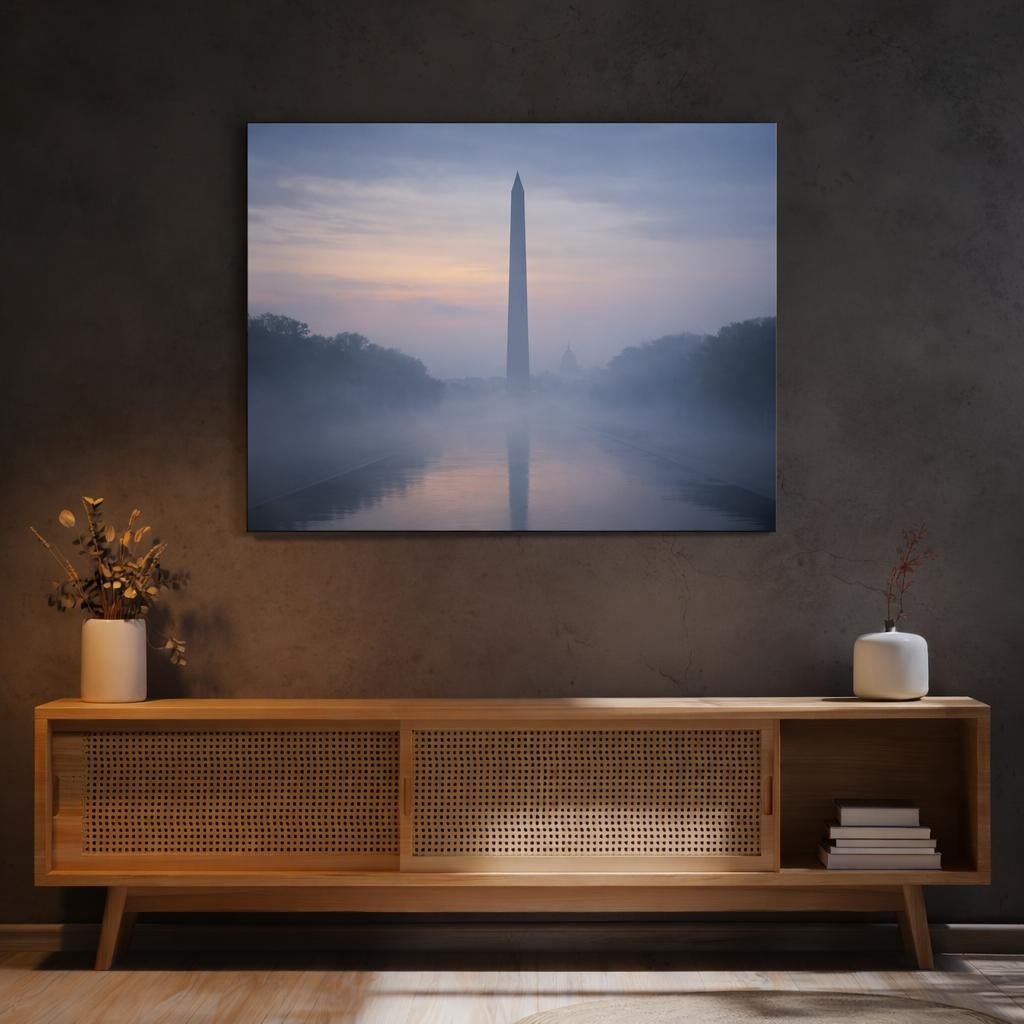 Mist Depth Washington Monument Obelisk Abstract - Canvas Wall Art Print - YesArtYes