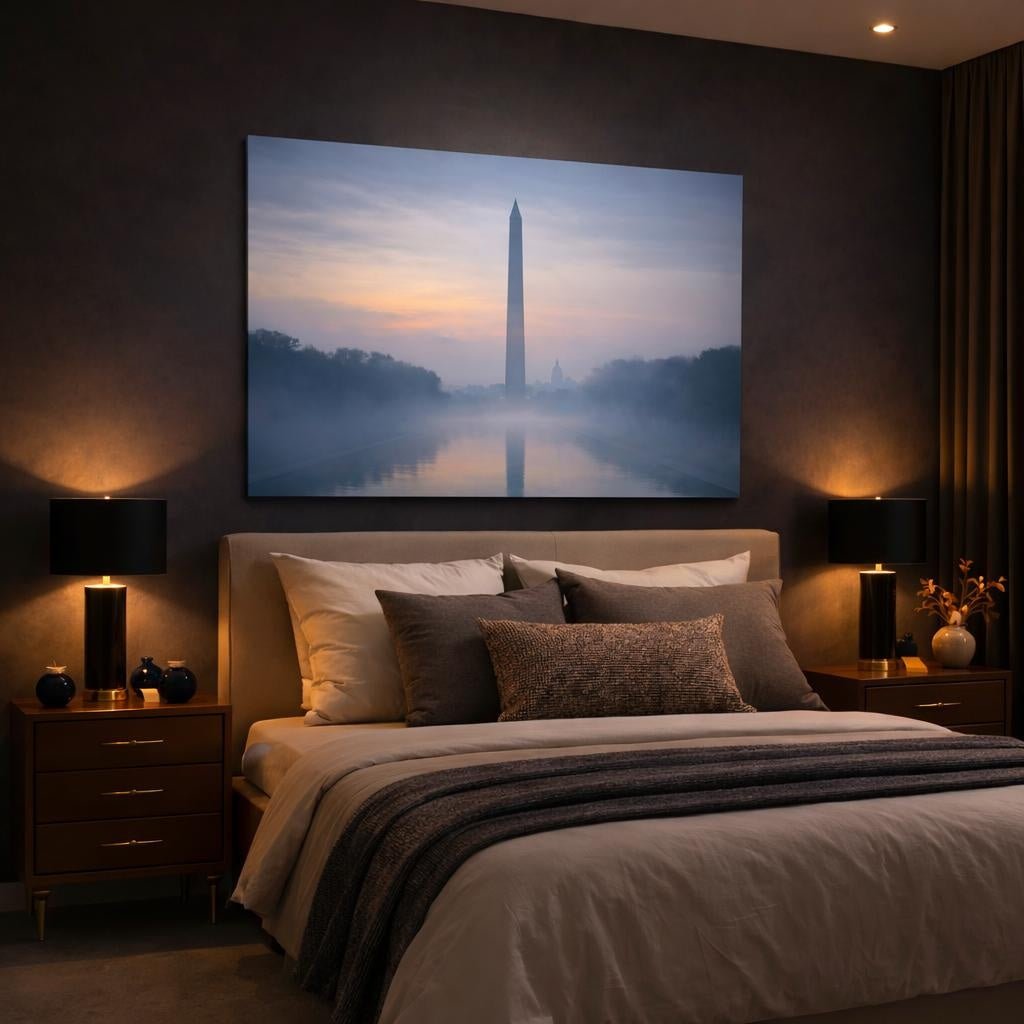 Mist Depth Washington Monument Obelisk Abstract - Canvas Wall Art Print - YesArtYes