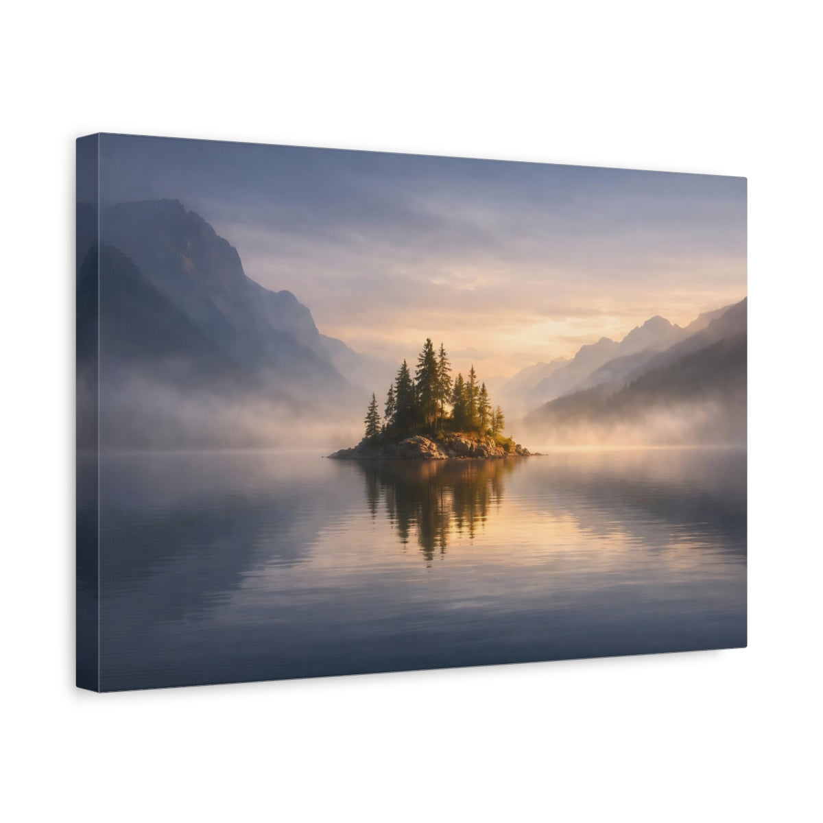 Side Mockup 4. Mist Depth Water Horizon shown as stretched canvas wall art