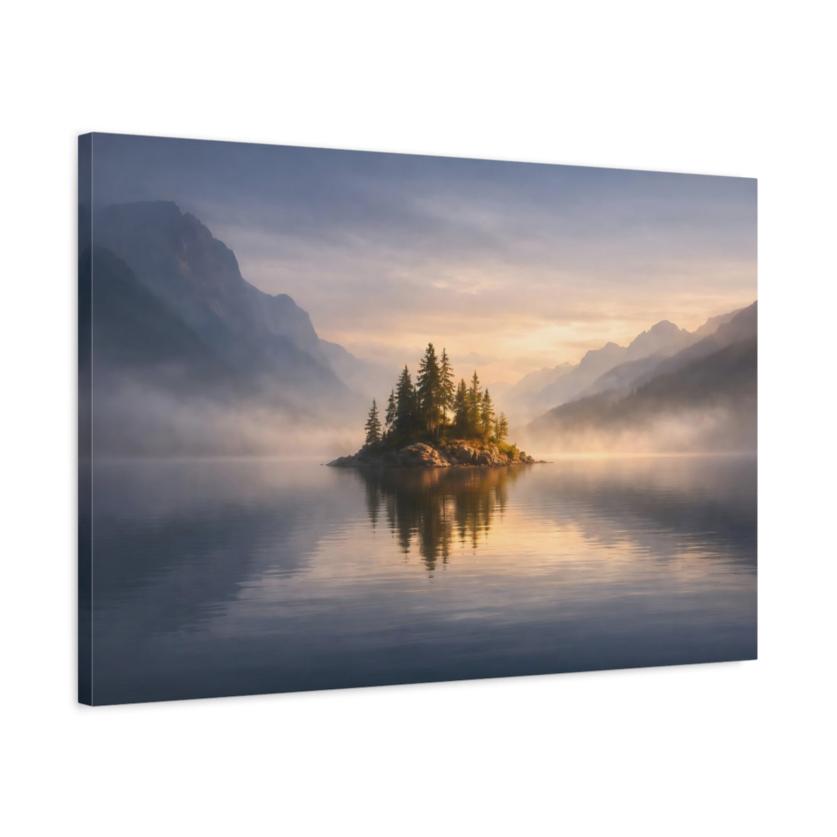 Side Mockup 2. Mist Depth Water Horizon shown as stretched canvas wall art