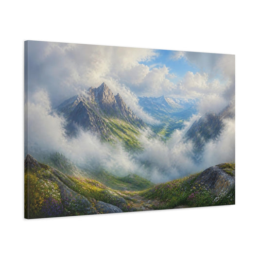 Main Mockup. Misty Alpine Valley shown as canvas print