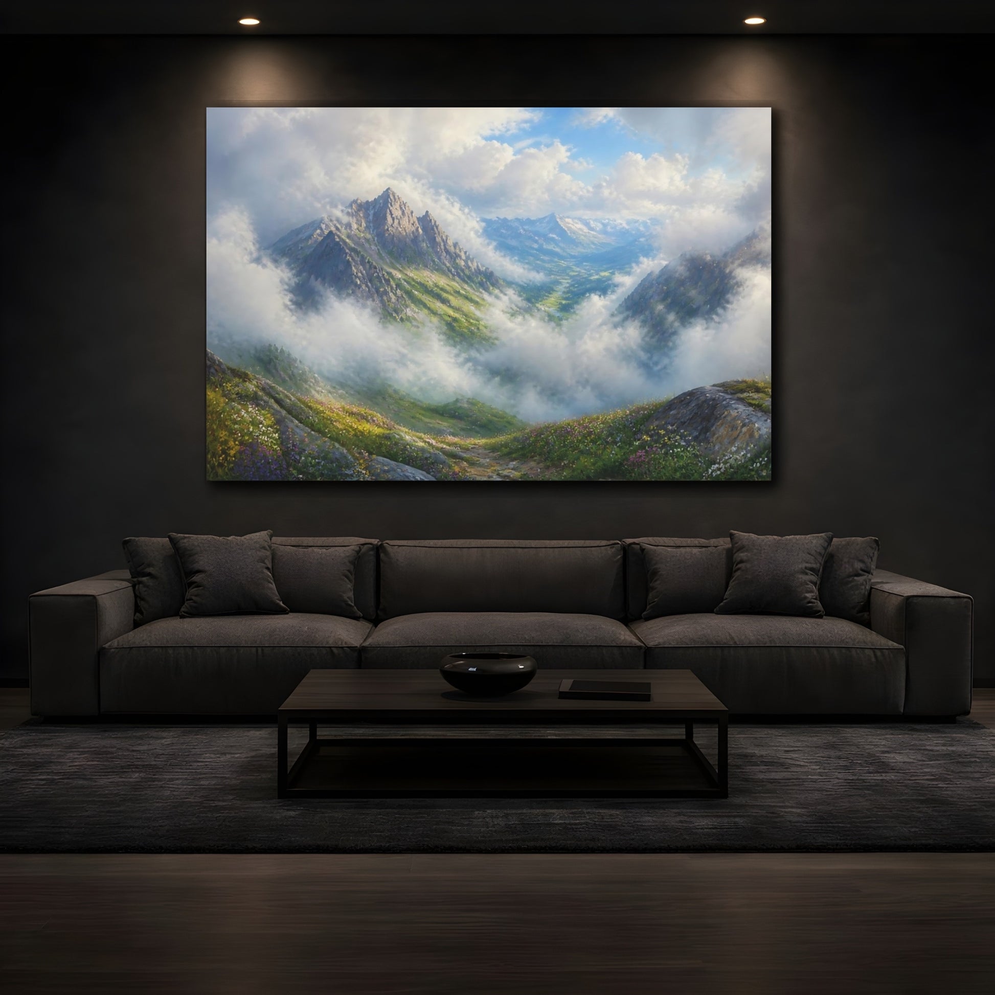 Mockup 3. Misty Alpine Valley shown as canvas print
