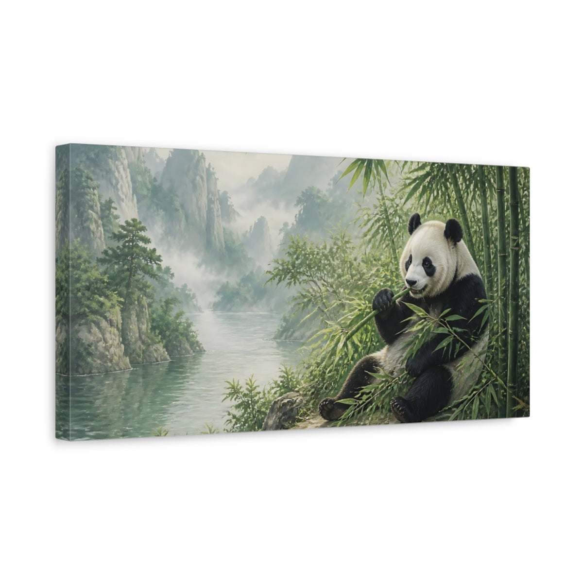 Side Mockup 3. Misty Bamboo Panda Animals shown as canvas print