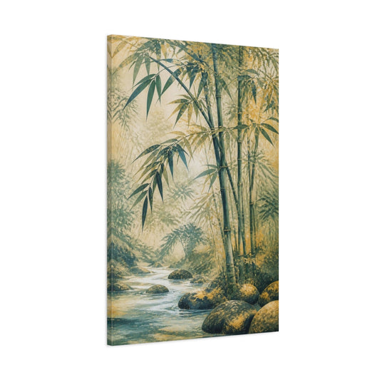 Main Mockup. Misty Bamboo River shown as canvas print