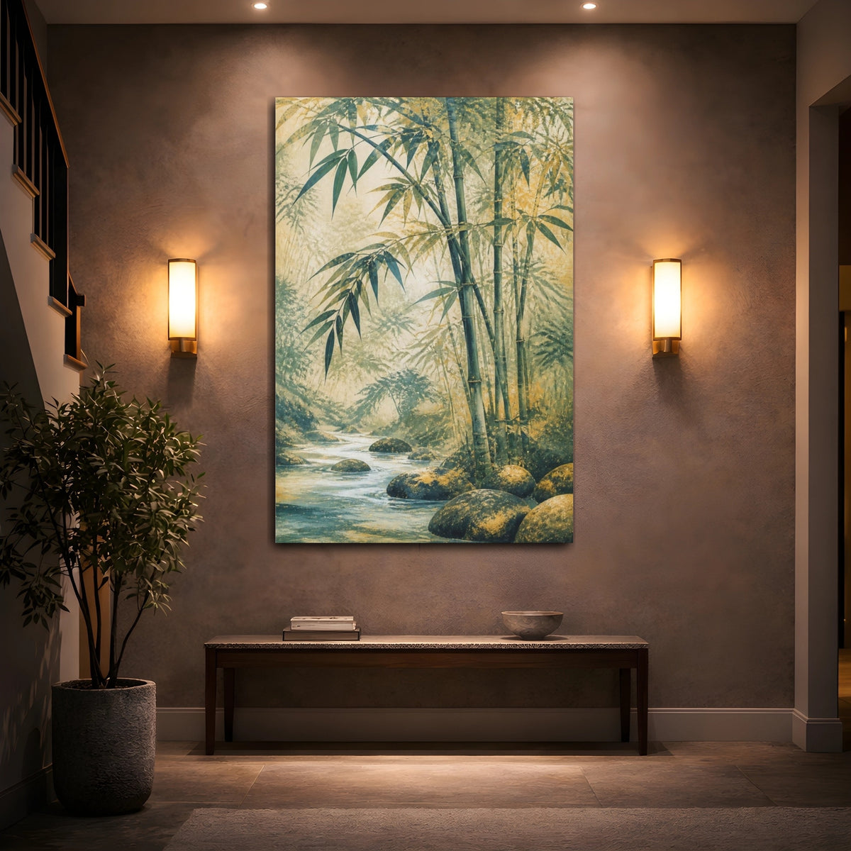 Mockup 2. Misty Bamboo River shown as canvas print