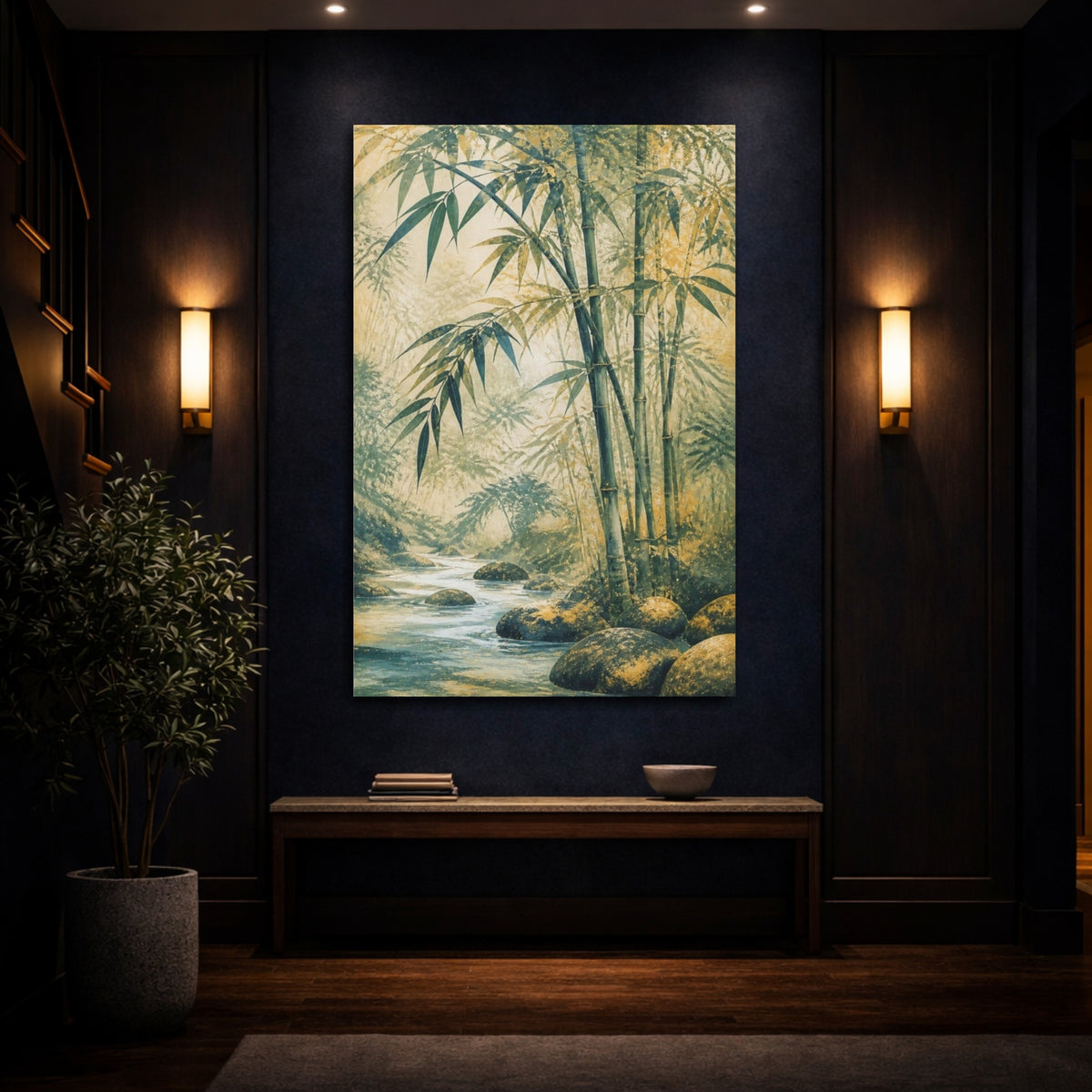 Mockup 4. Misty Bamboo River shown as canvas print