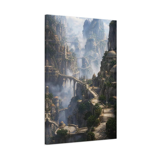 Main Mockup. Misty Cliffside Citadel shown as canvas print
