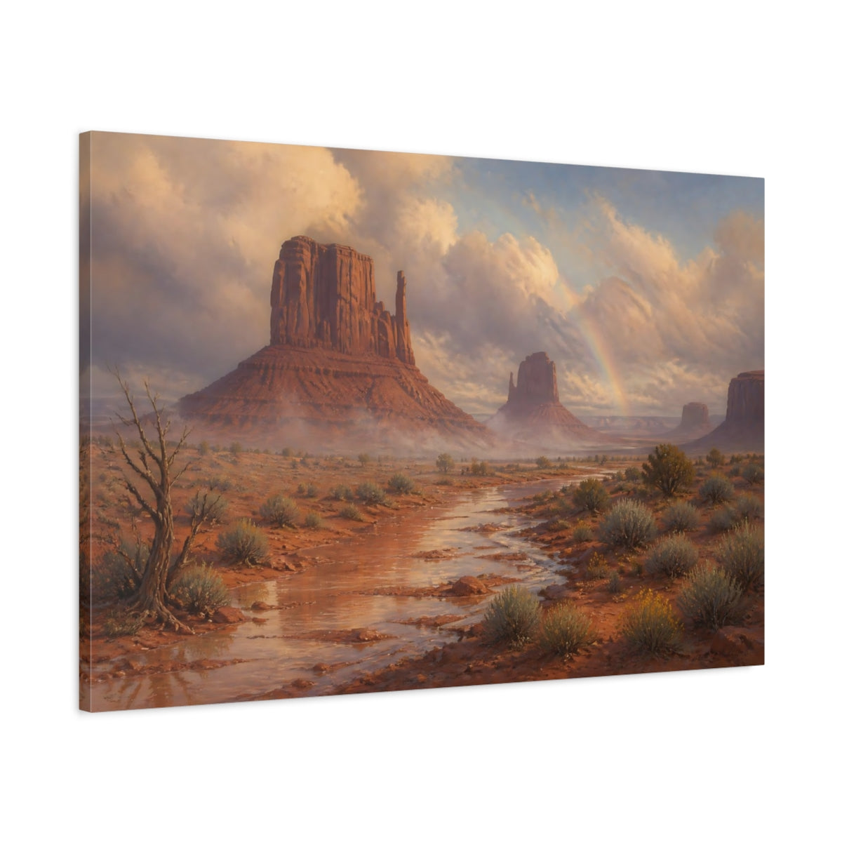 Main Mockup. Misty Desert Buttes shown as canvas print