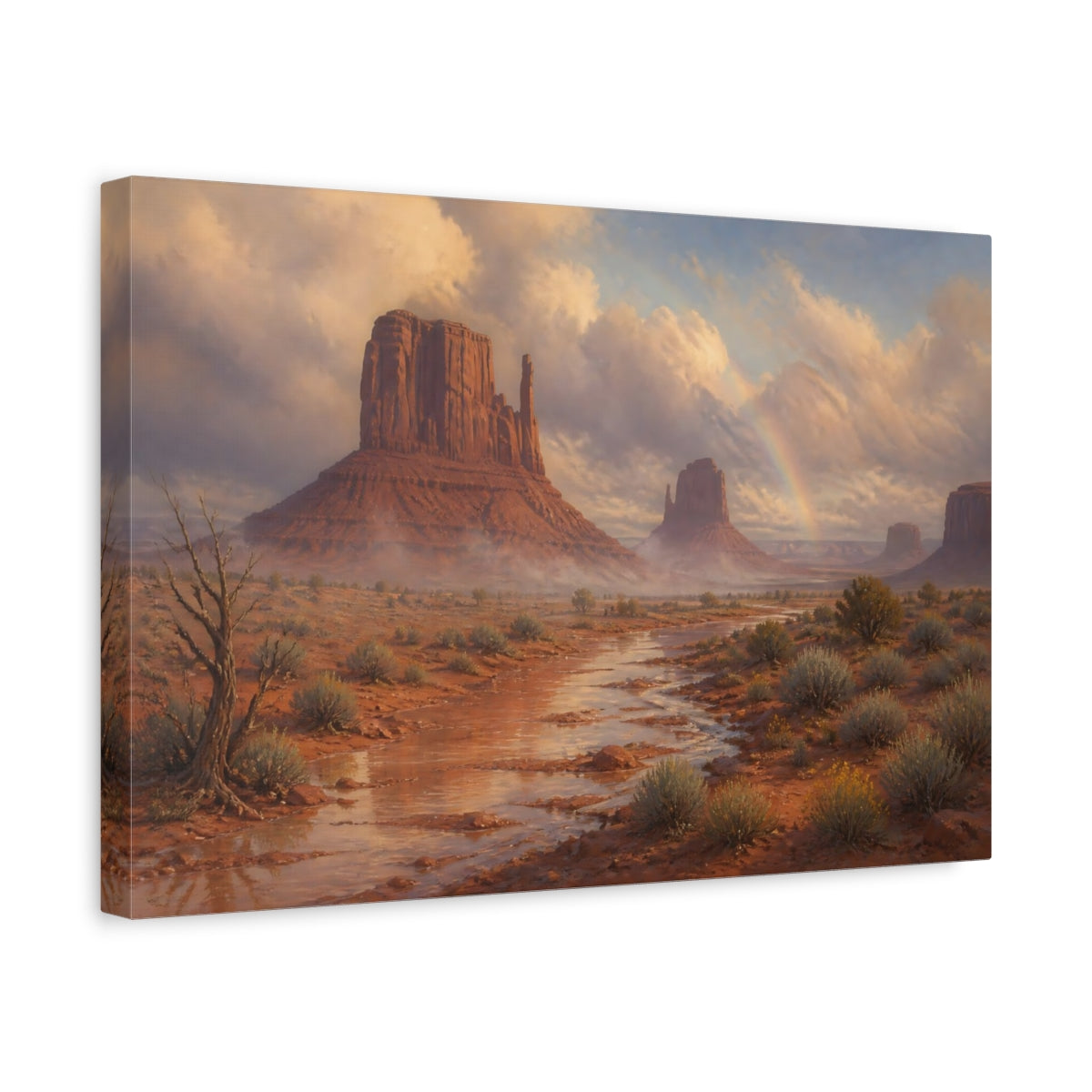 Side Mockup 4. Misty Desert Buttes shown as canvas print