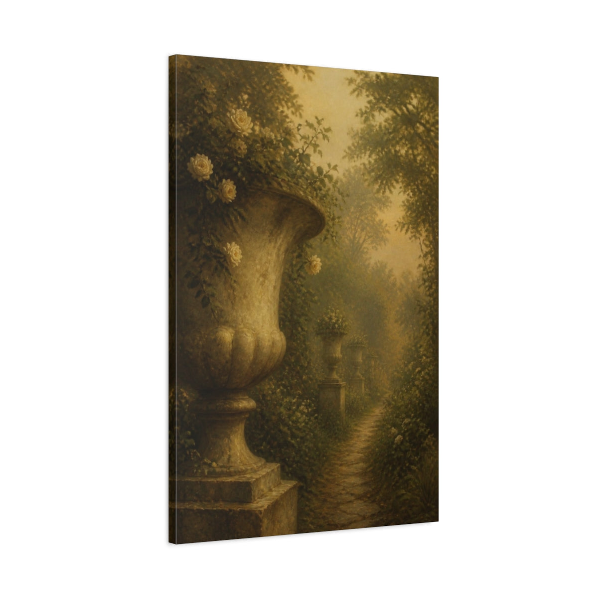 Main Mockup. Misty Garden Urns shown as canvas print