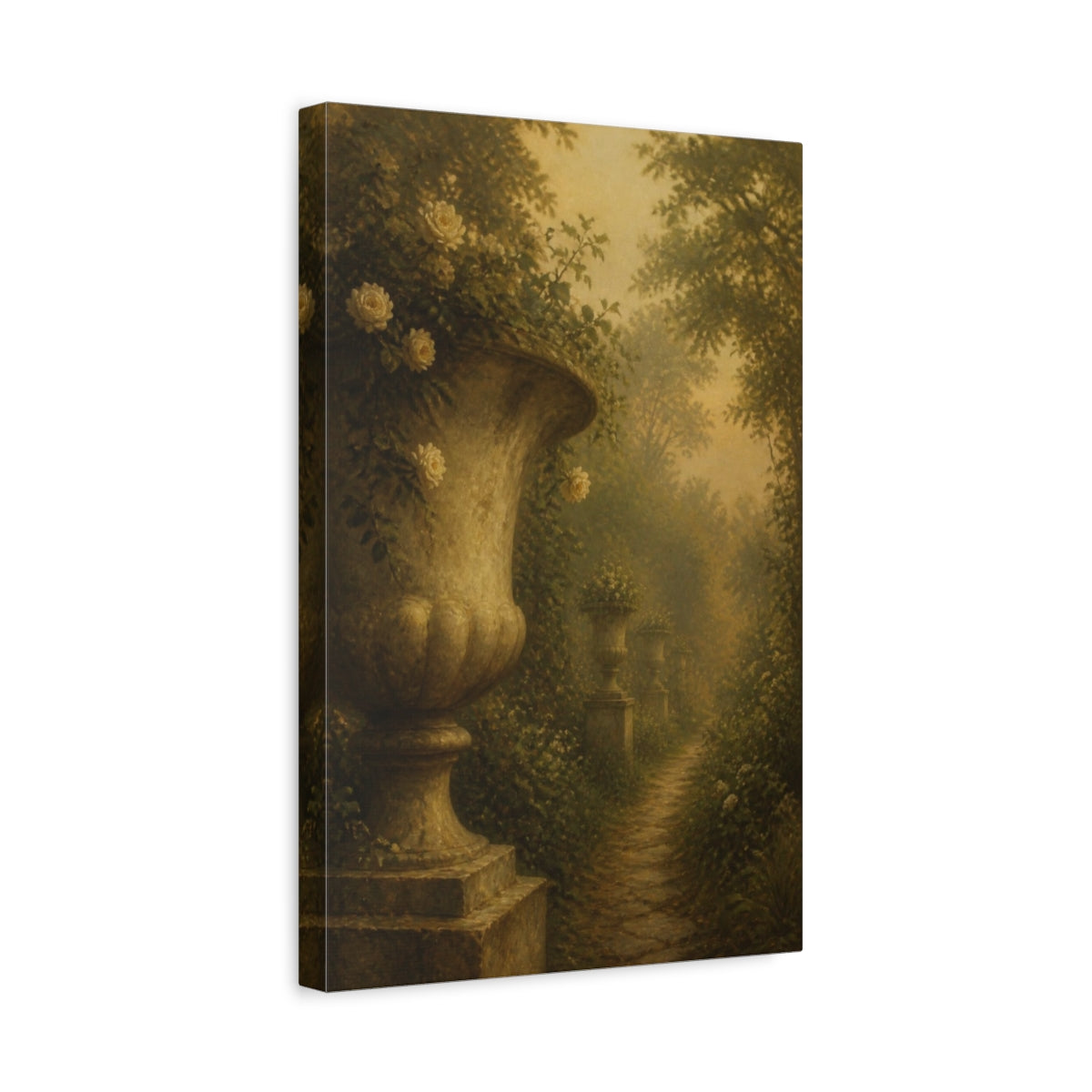 Side Mockup 4. Misty Garden Urns shown as canvas print