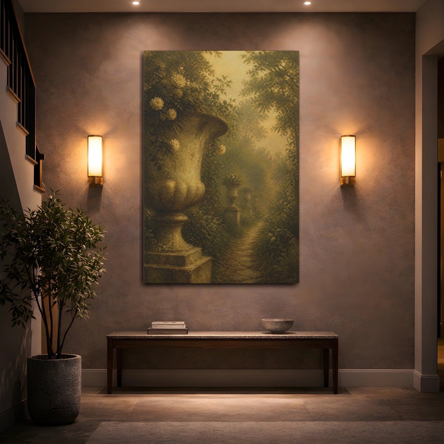 Mockup 2. Misty Garden Urns shown as canvas print