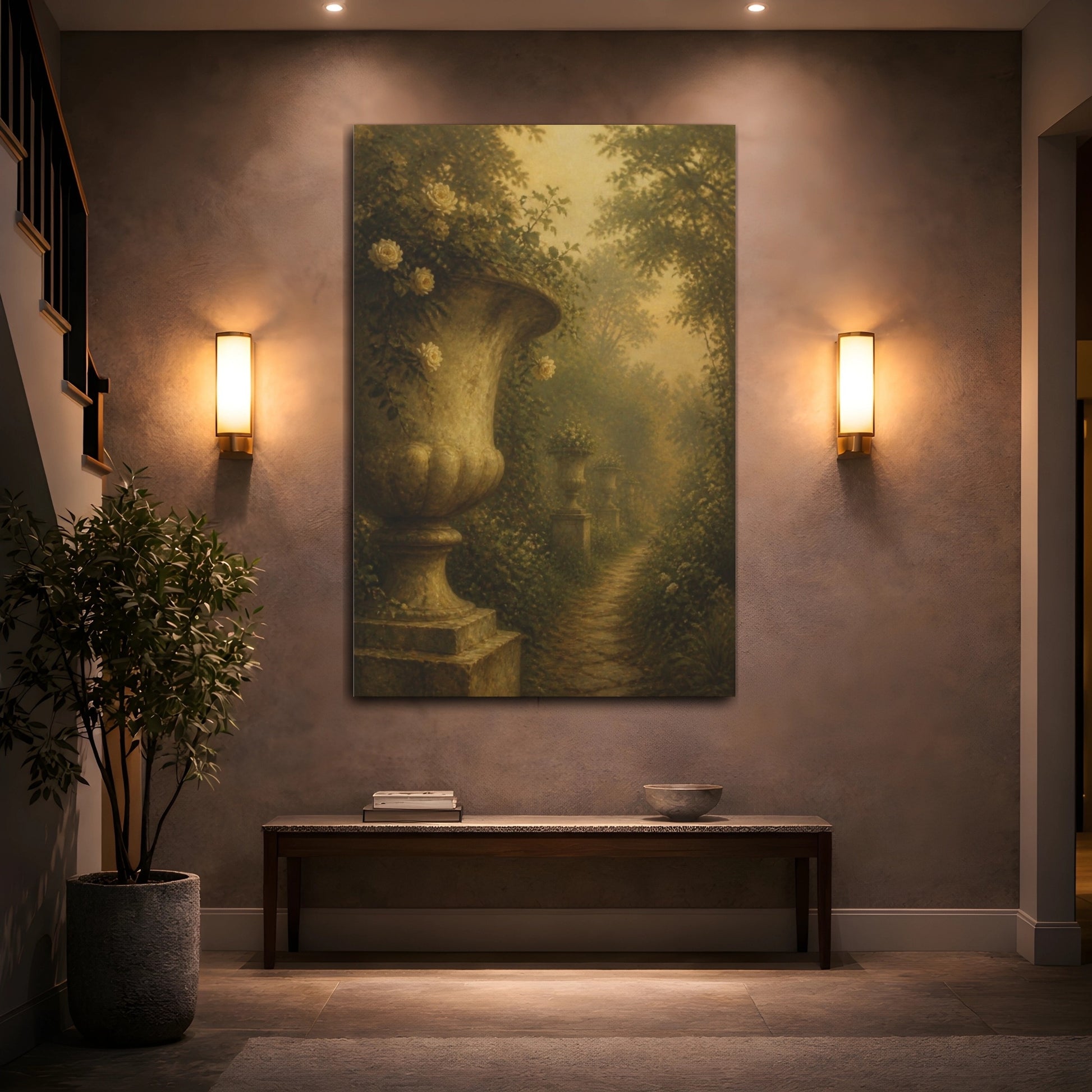 Mockup 2. Misty Garden Urns shown as canvas print