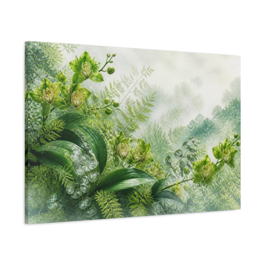 Main Mockup. Misty Green Orchids shown as canvas print