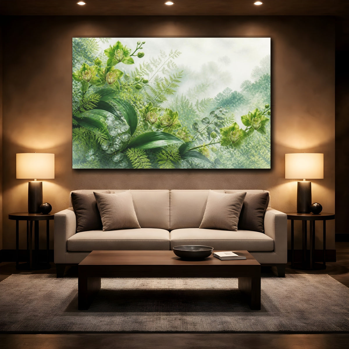 Mockup 2. Misty Green Orchids shown as canvas print