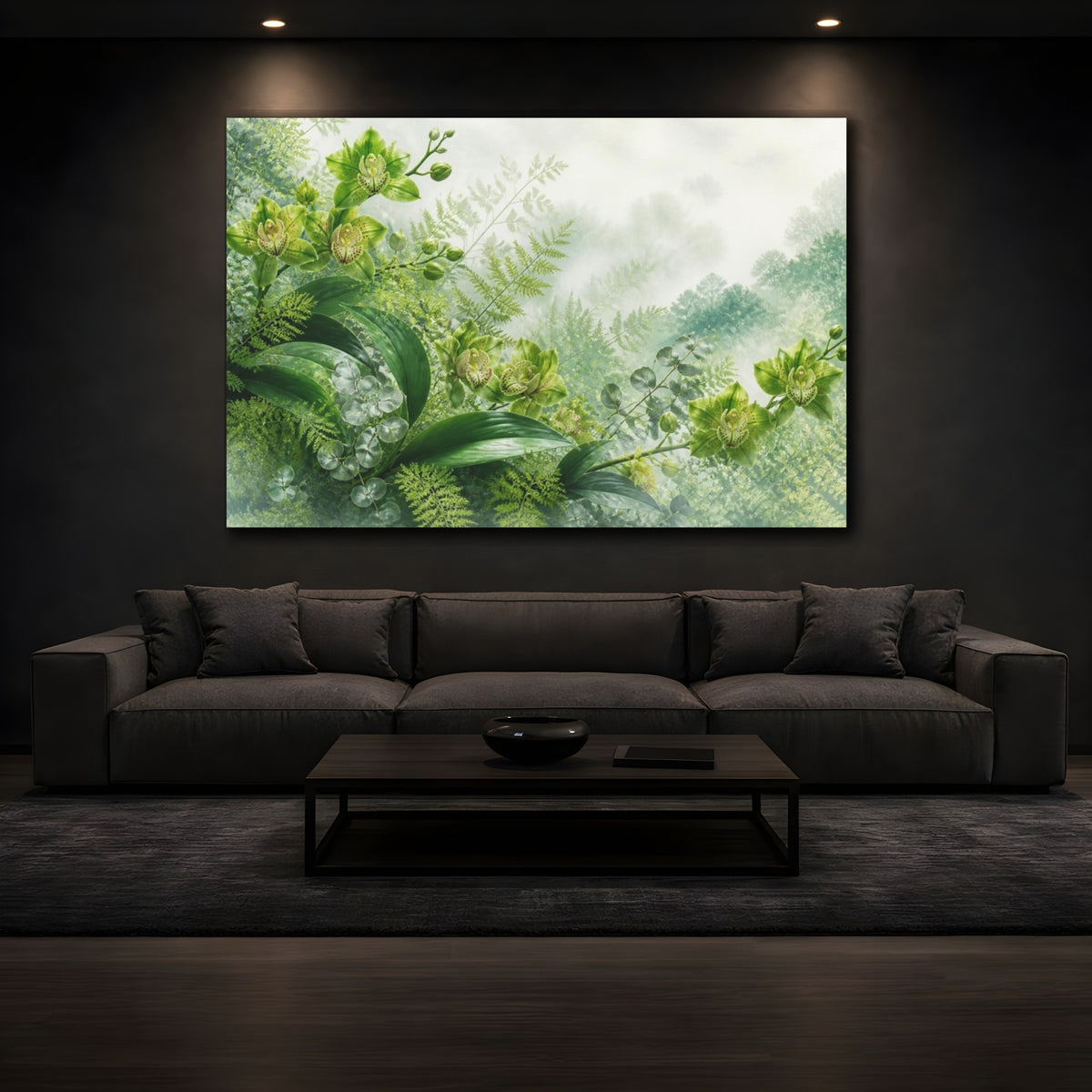 Mockup 3. Misty Green Orchids shown as canvas print