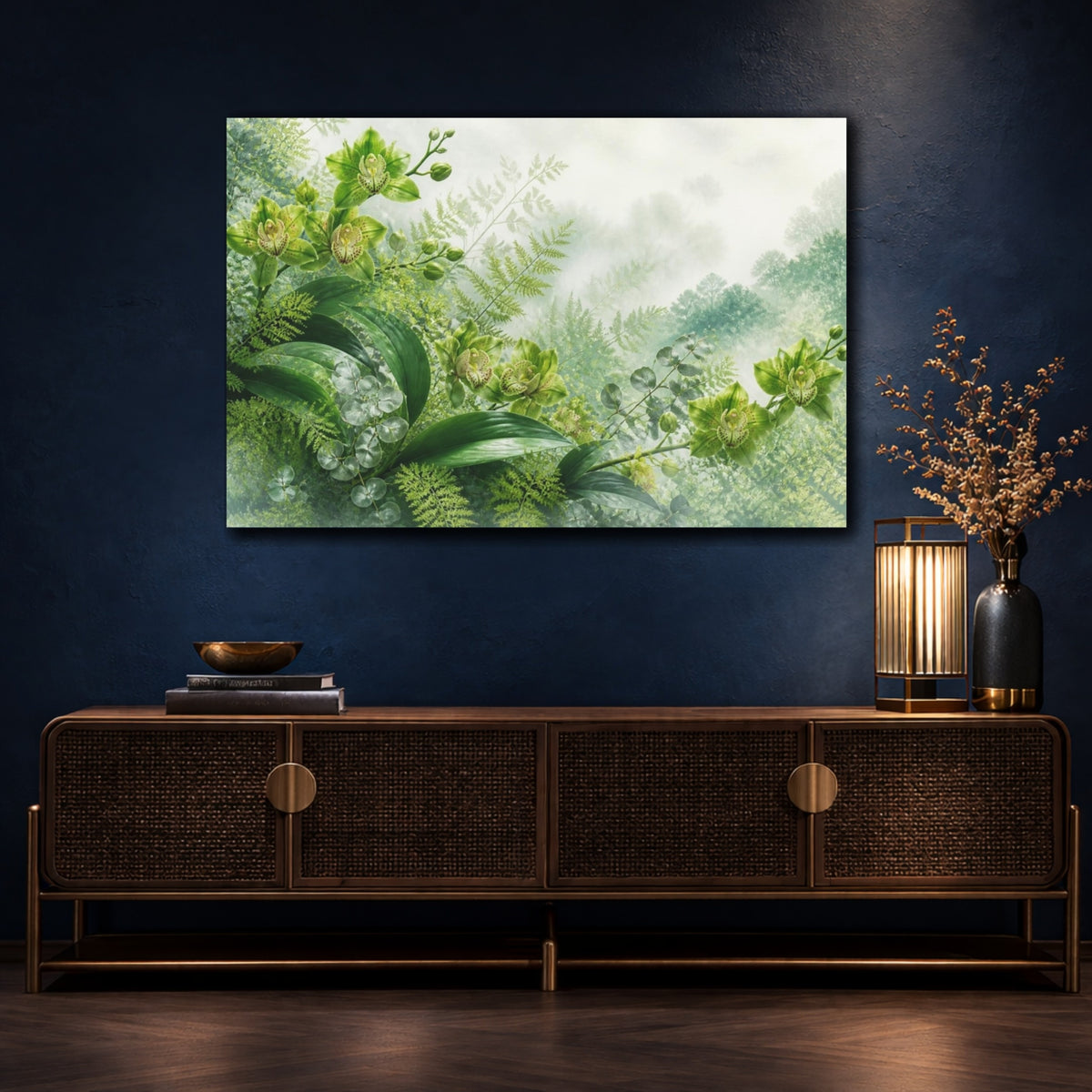 Mockup 4. Misty Green Orchids shown as canvas print