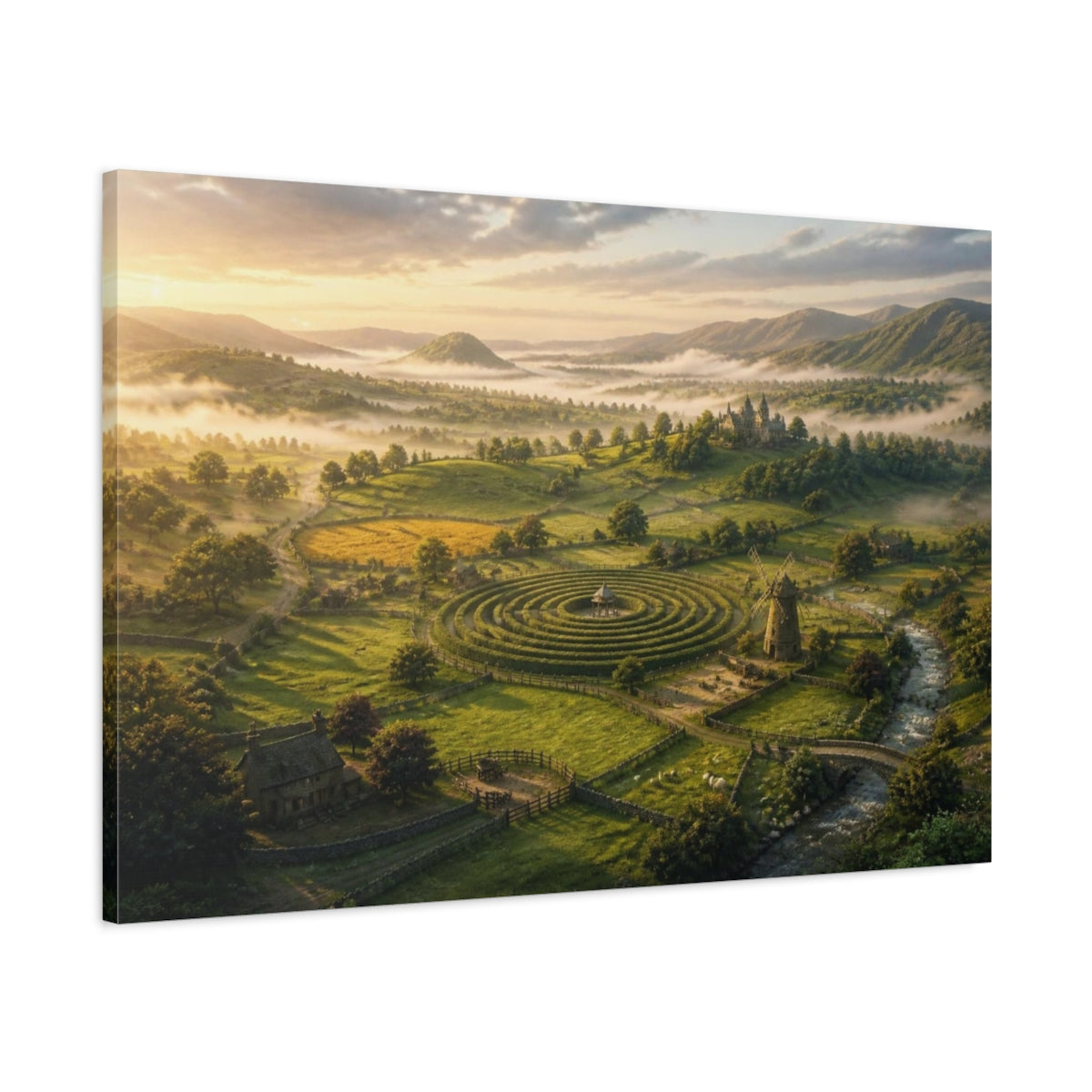 Main Mockup. Misty Hedge Maze & Castle shown as canvas print
