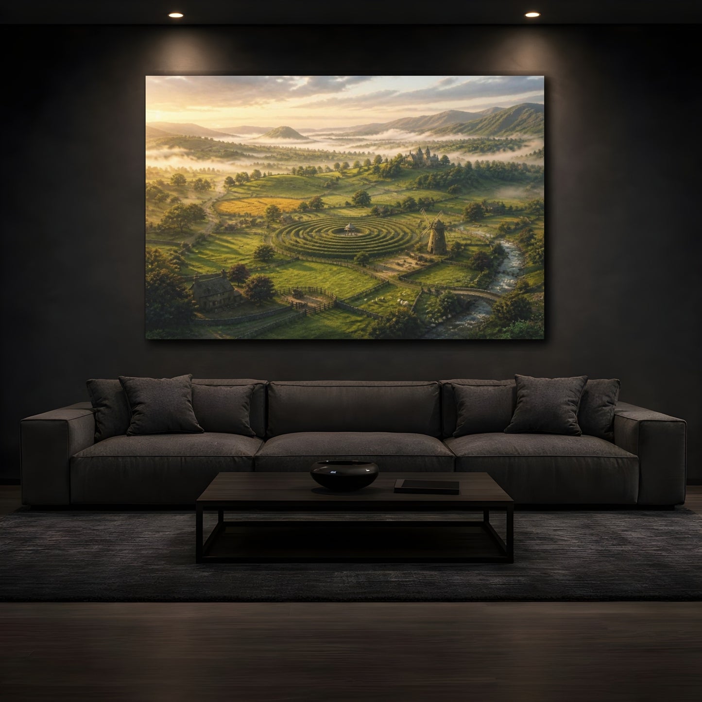 Mockup 3. Misty Hedge Maze & Castle shown as canvas print