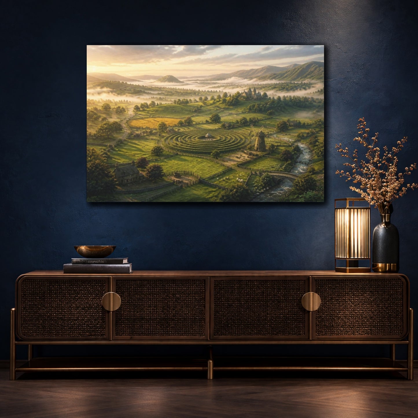 Mockup 4. Misty Hedge Maze & Castle shown as canvas print