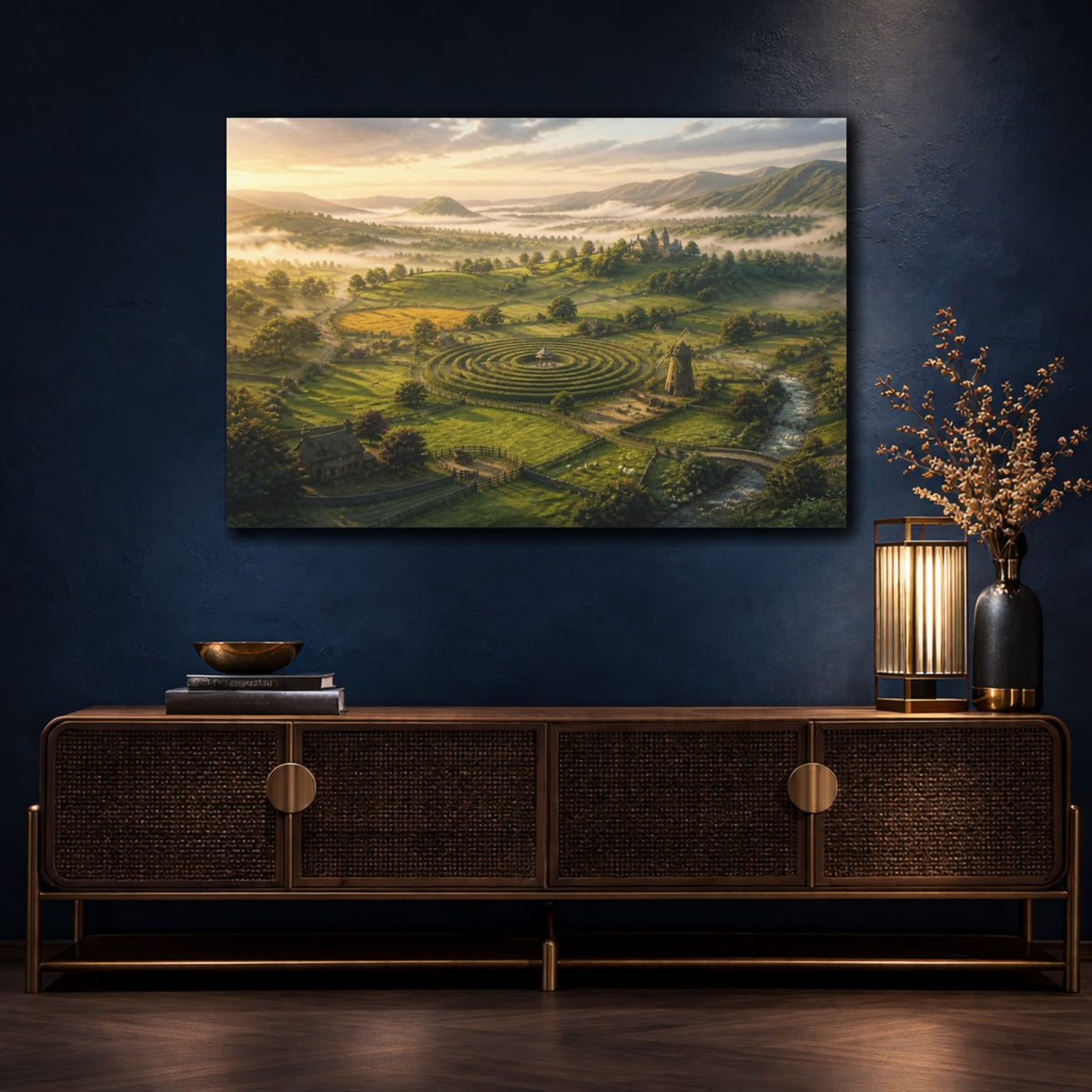 Mockup 4. Misty Hedge Maze & Castle shown as canvas print
