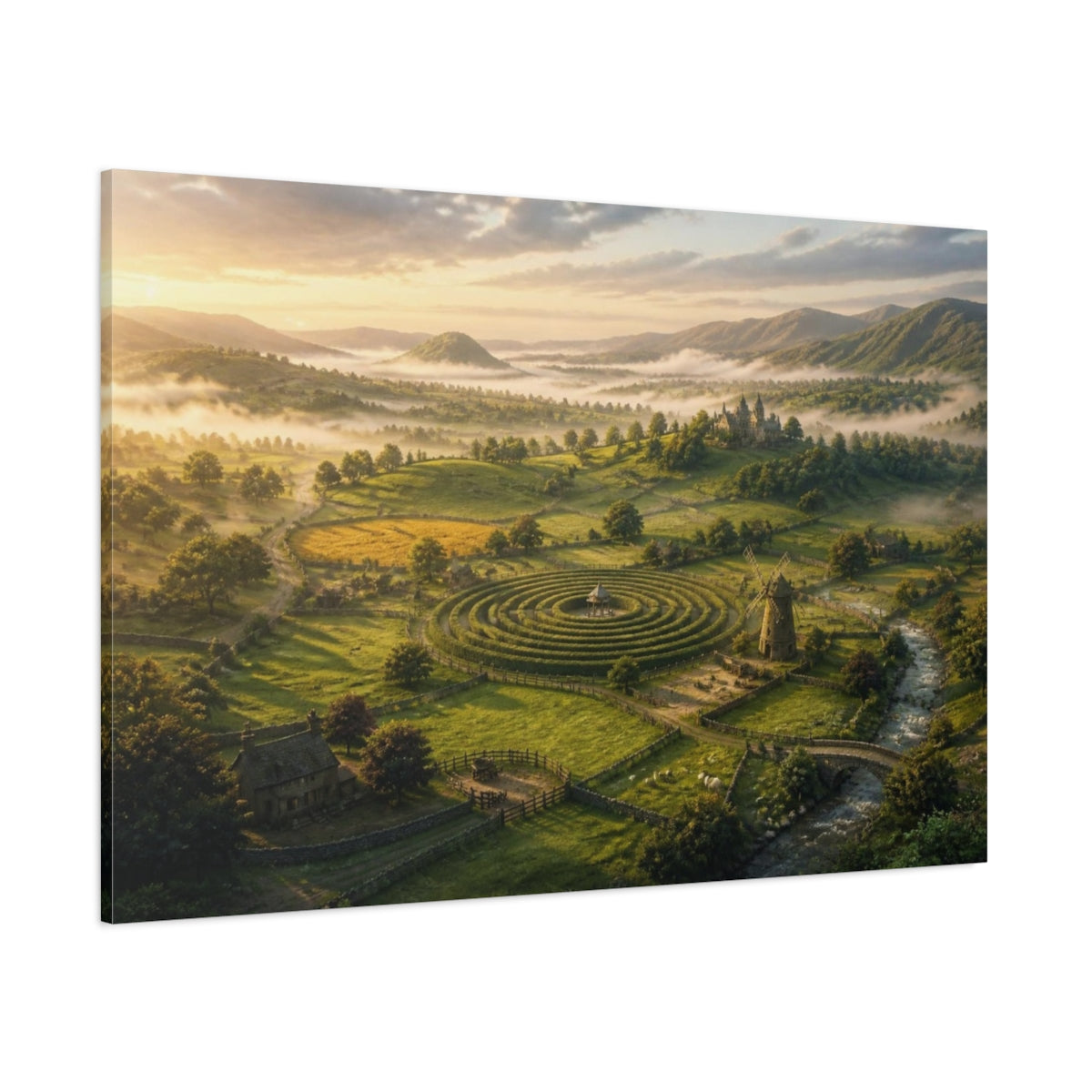 Side Mockup 1. Misty Hedge Maze & Castle shown as canvas print