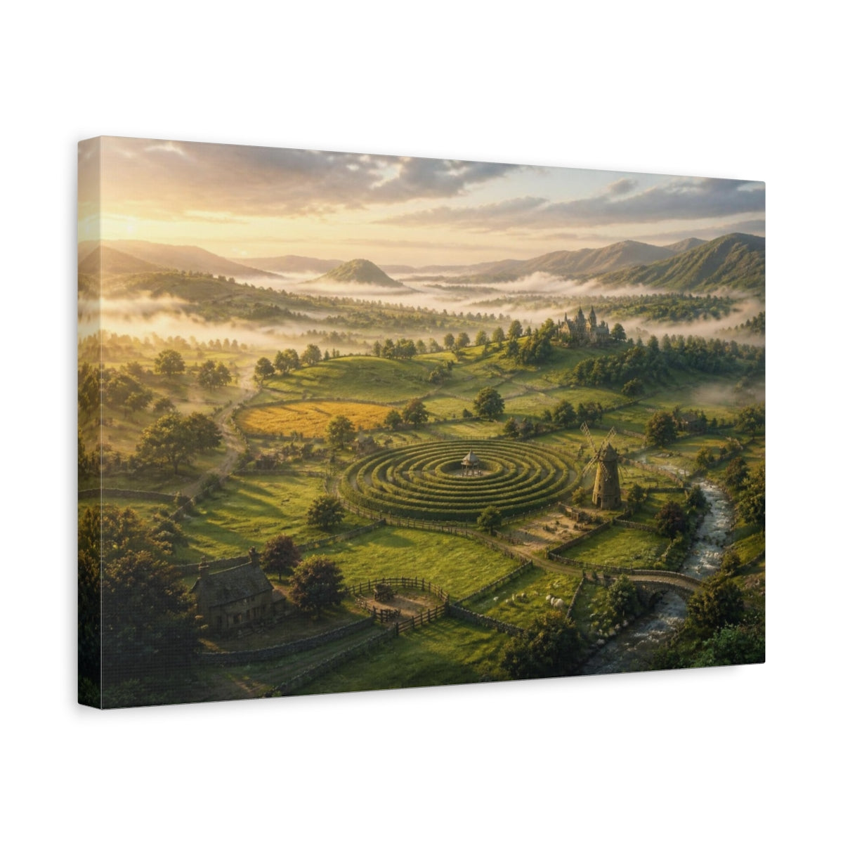 Side Mockup 4. Misty Hedge Maze & Castle shown as canvas print