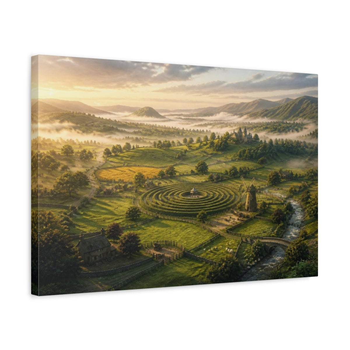 Side Mockup 3. Misty Hedge Maze & Castle shown as canvas print