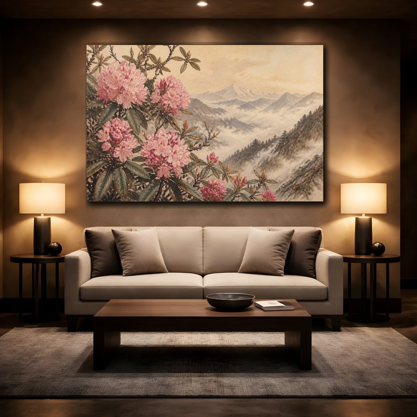 Mockup 2. Misty Himalayan Rhododendrons shown as canvas print