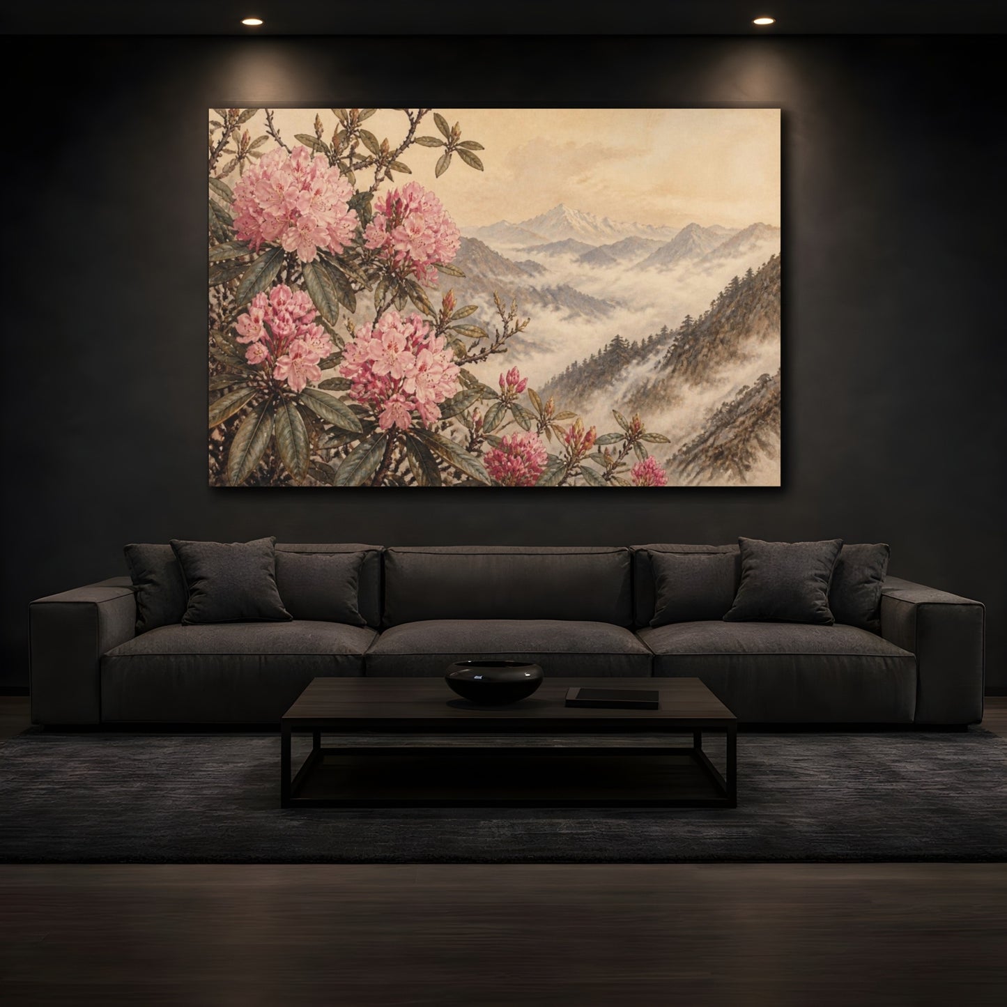 Mockup 3. Misty Himalayan Rhododendrons shown as canvas print